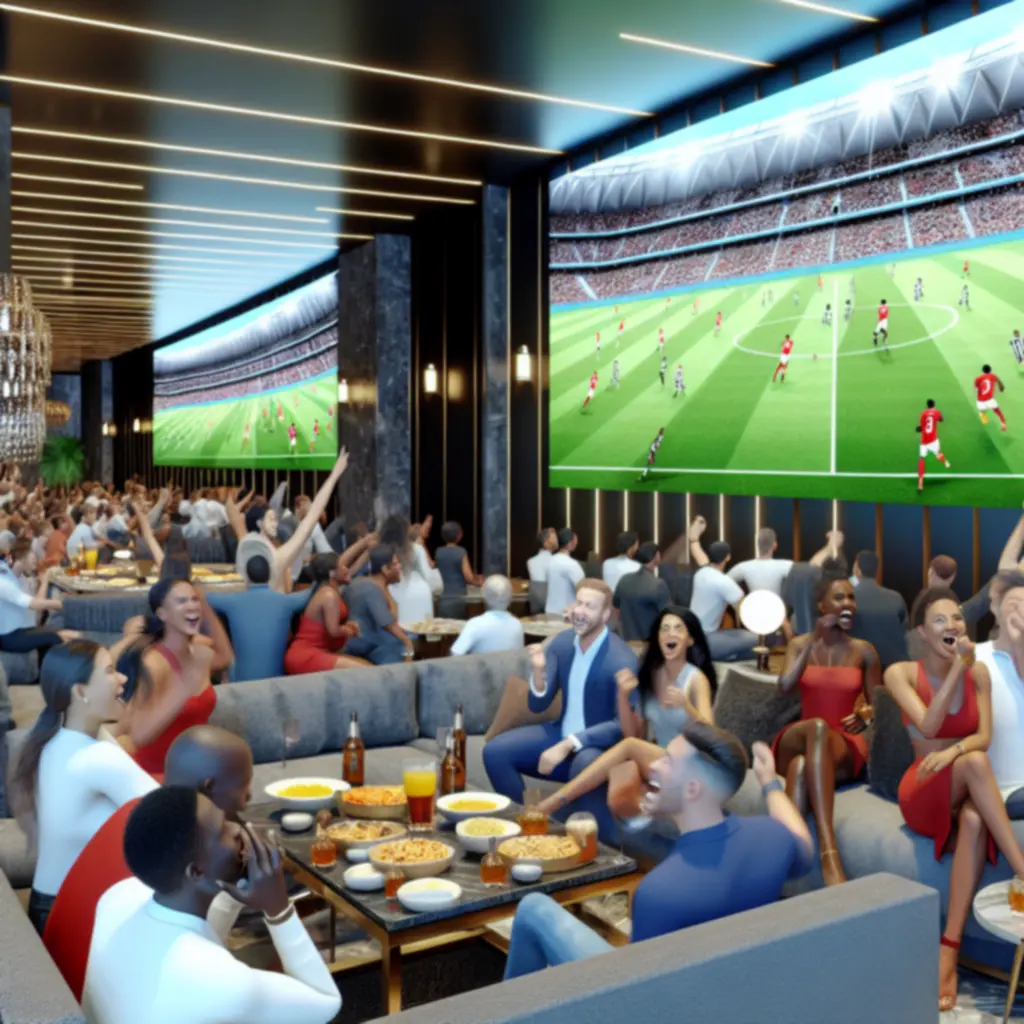 Transmisja meczu piłkarskiego na dużym ekranie w klubie